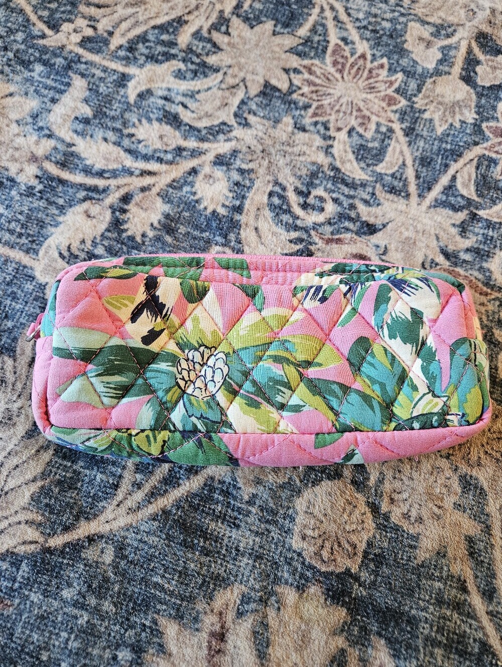 Quilted Pink Tropical Print Cosmetic Bag
